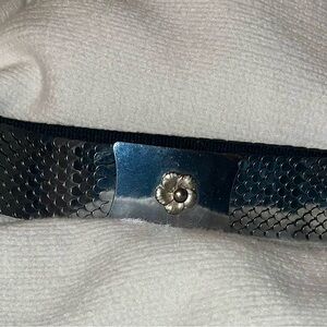 Vintage Silver and Black Metal Belt with Floral Detail